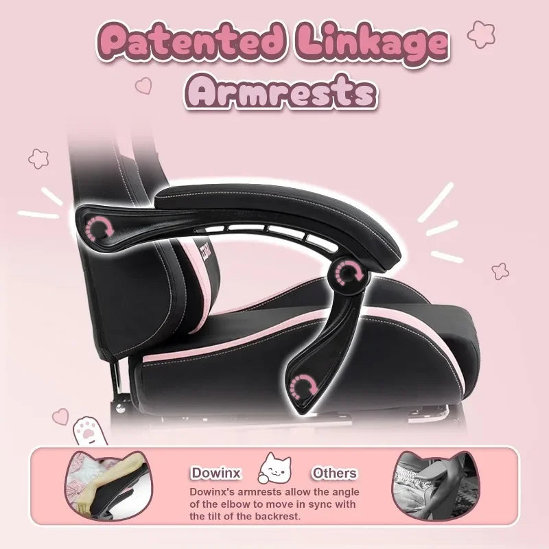 Dowinx Gaming Chair Cute with Cat Ears and Massage Lumbar Support, Ergonomic Computer Chair for Girl with Footrest and Headrest