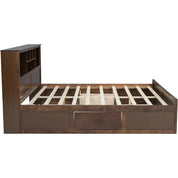 Harper & Bright Designs King Size Platform Bed with Bookcase Headboard and Storage Drawers, Wood King Storage Bed Frame with USB