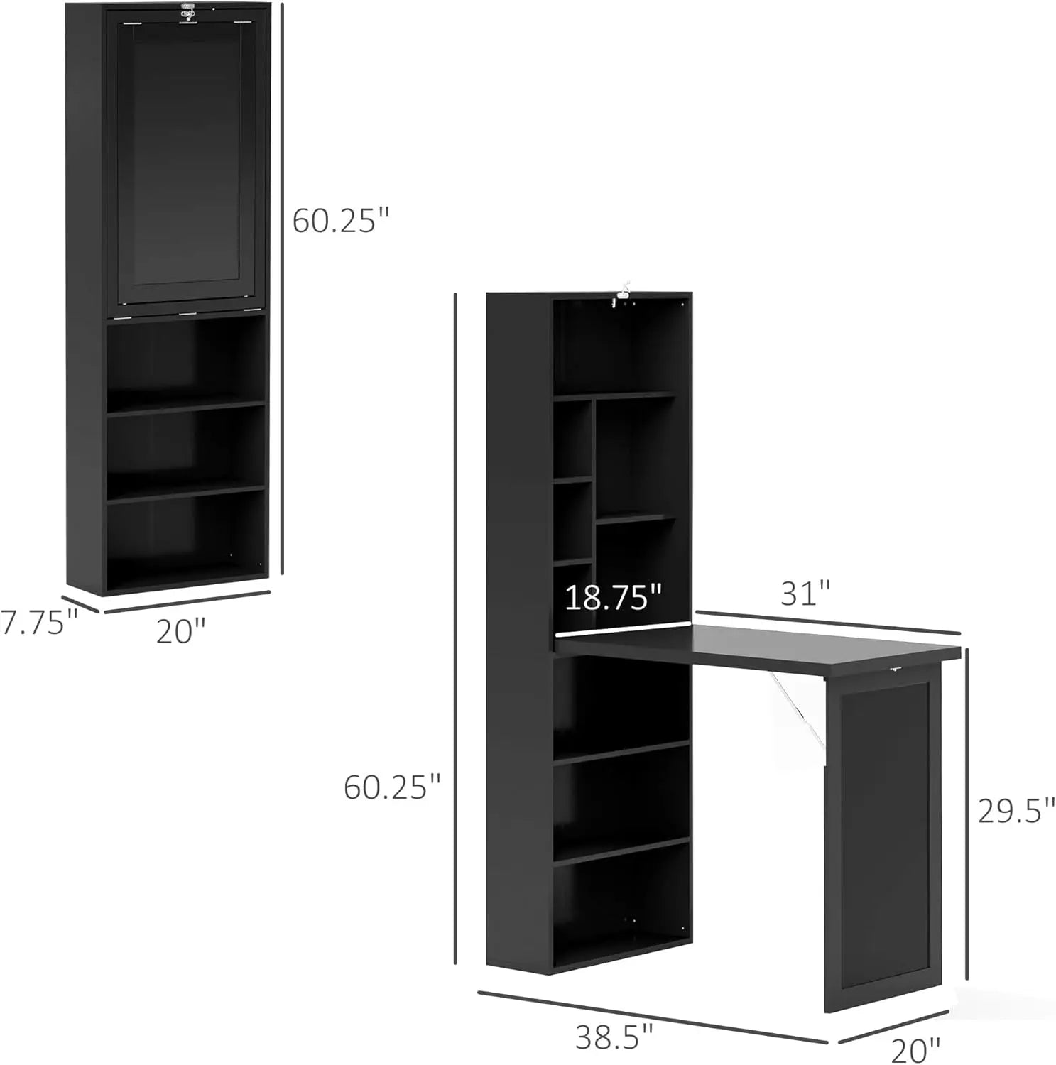 Fold-Out Convertible Writing Table,Wall Mount Desk Cabinet with Blackboard and Side Shelf Multi-Function Home Office Workstation