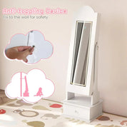 Children’s LED-Lit Jewelry Armoire with Lockable Storage & Full-Length Mirror Vanity
