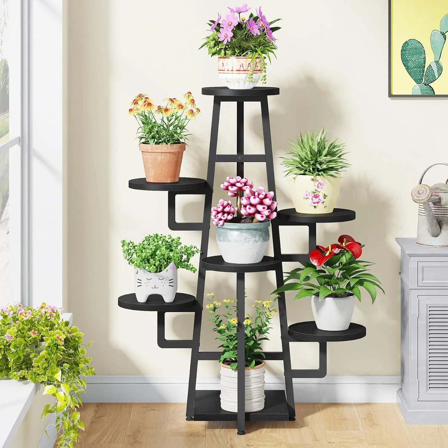 7 Tier Display Stand, Wooden Corner Plant Pots Holder  ,Tall Shelf Planter Organizer for Living Room Balcony Garden