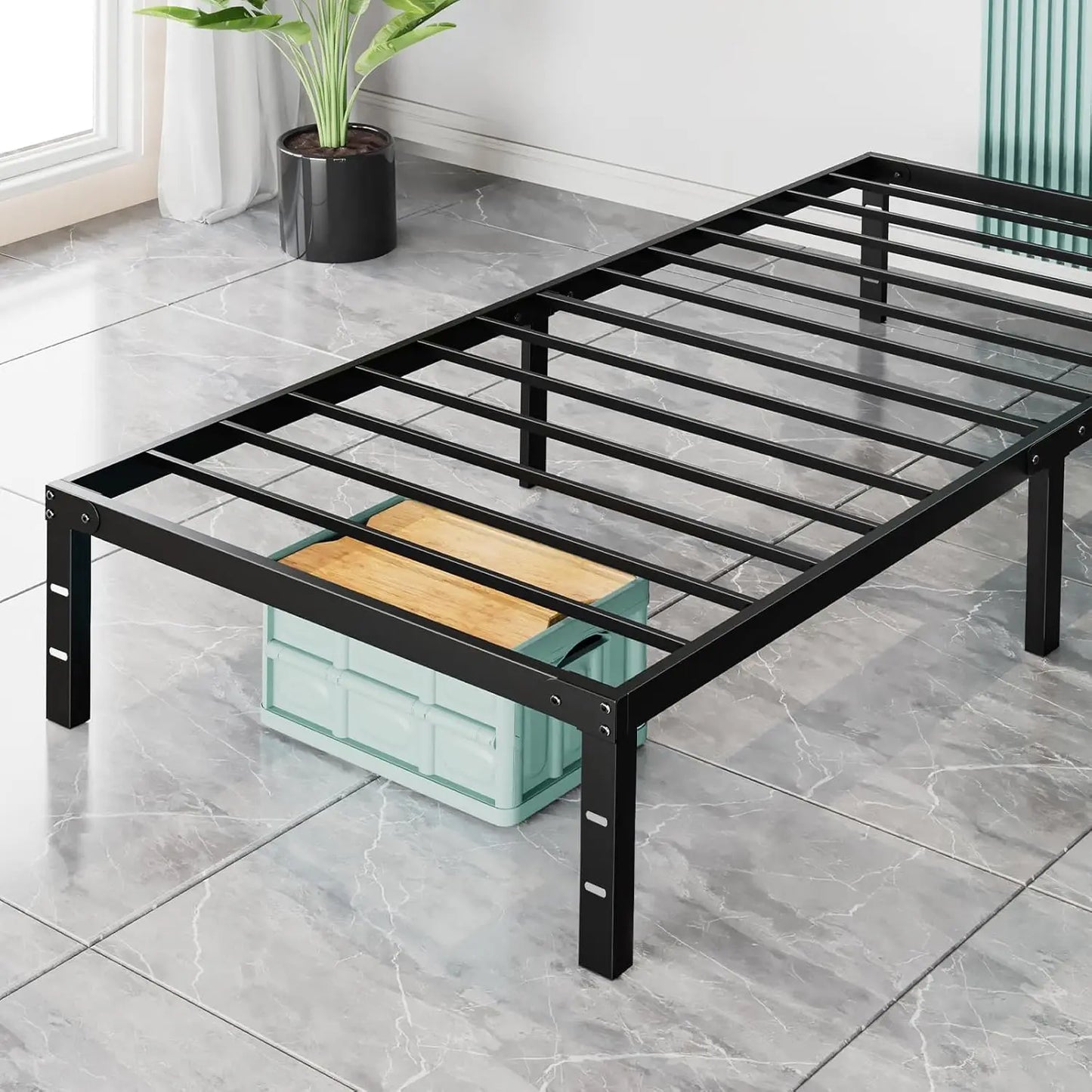 14 Inch High Full-size bed frame - Large heavy-duty metal platform beds frames w/storage space at the bottom, Full bed frame