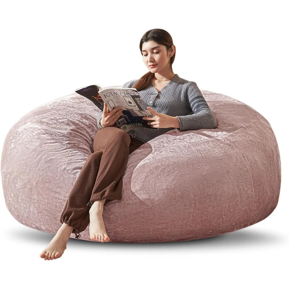 Bean Bag Chair 5Ft, Memory Foam Filled, Large Beanbag Chairs for Adults and Teens, Soft Sofa with Removable Flannel Cover, Round