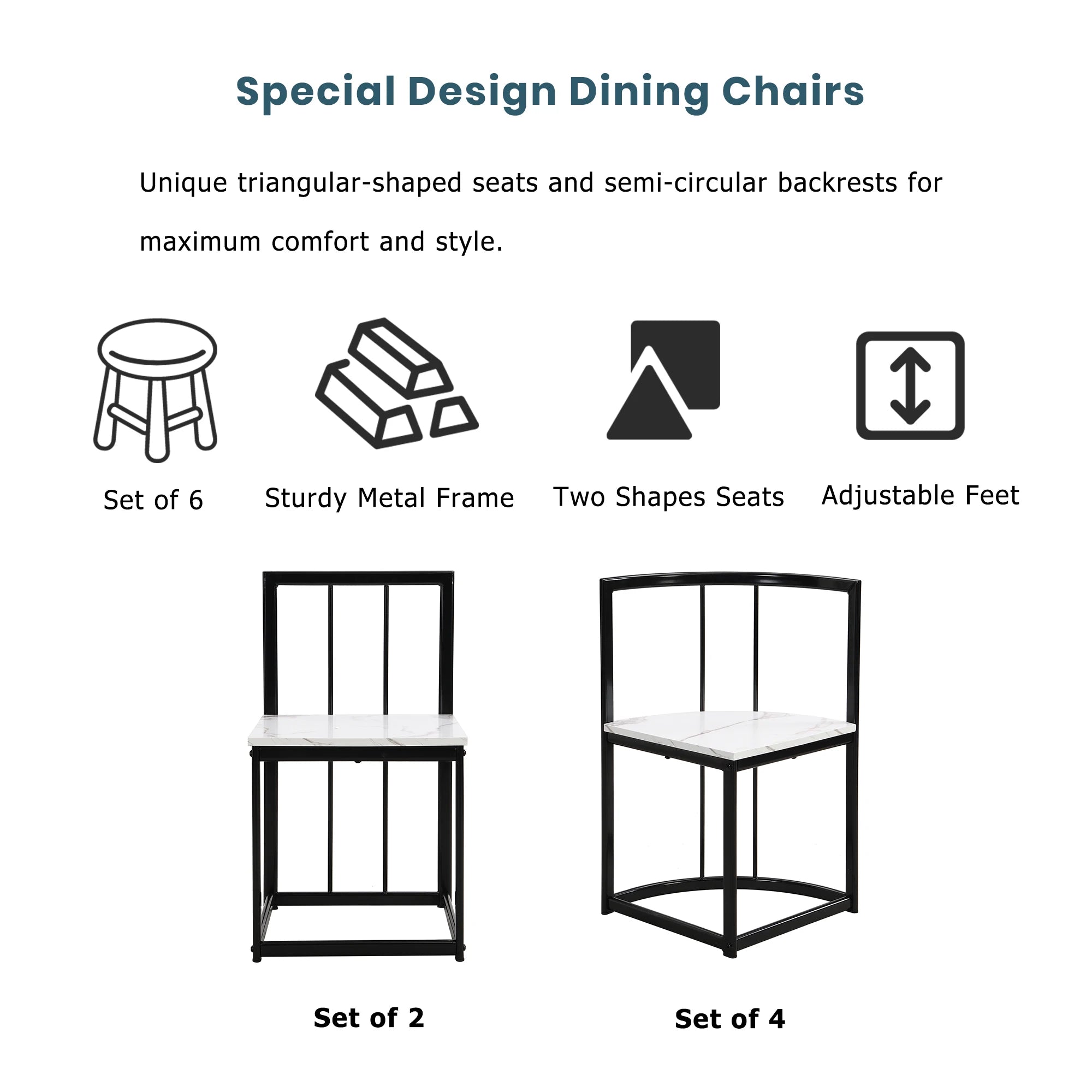 TOPMAX Modern 7-Piece Dining Table Set with Faux Marble Compact 55Inch Kitchen Table Set for 6