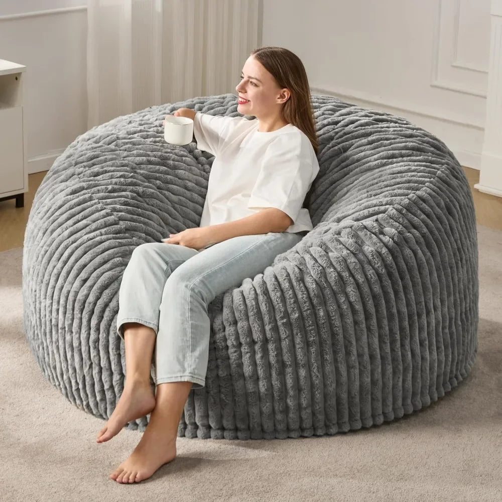 5ft Bean Bag Chairs, for Adults Large Beanbag Chair w/Stripe Plush Cover Big, bean bag Chair for Living Room Bedroom Dorm Office