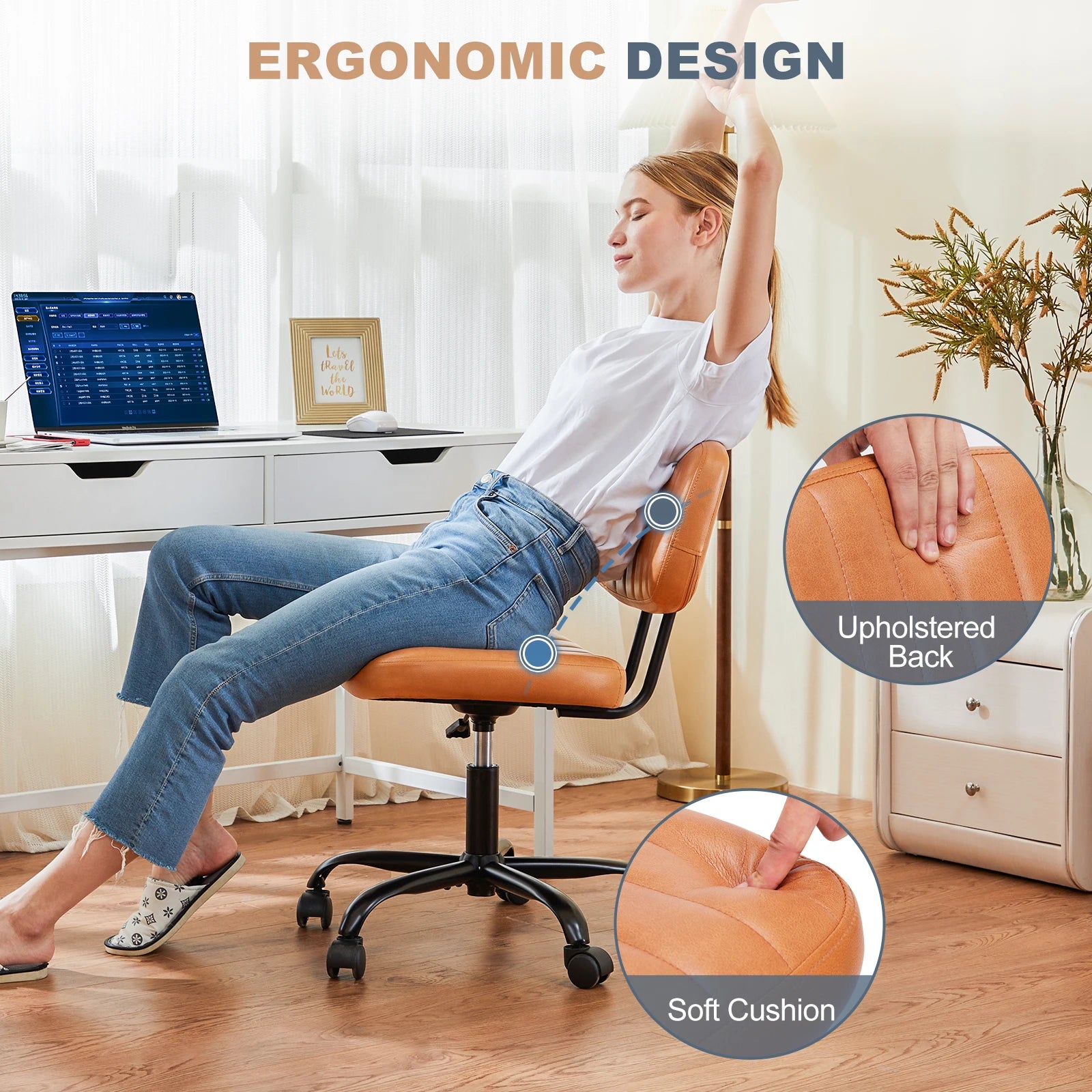 Armless Office Desk Chair with Back Lumbar Support