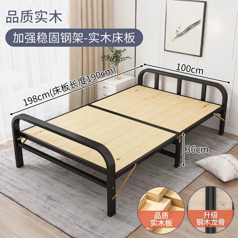Solid wood folding bed Household simple single bed Extra bed 1 meter 2 Adult rental room Reinforced hard board double iron