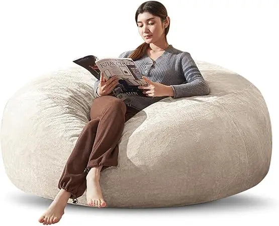 Bean Bag Chair 5Ft, Memory Foam Filled, Large Beanbag Chairs for Adults and Teens, Soft Sofa with Removable Flannel Cover, Round