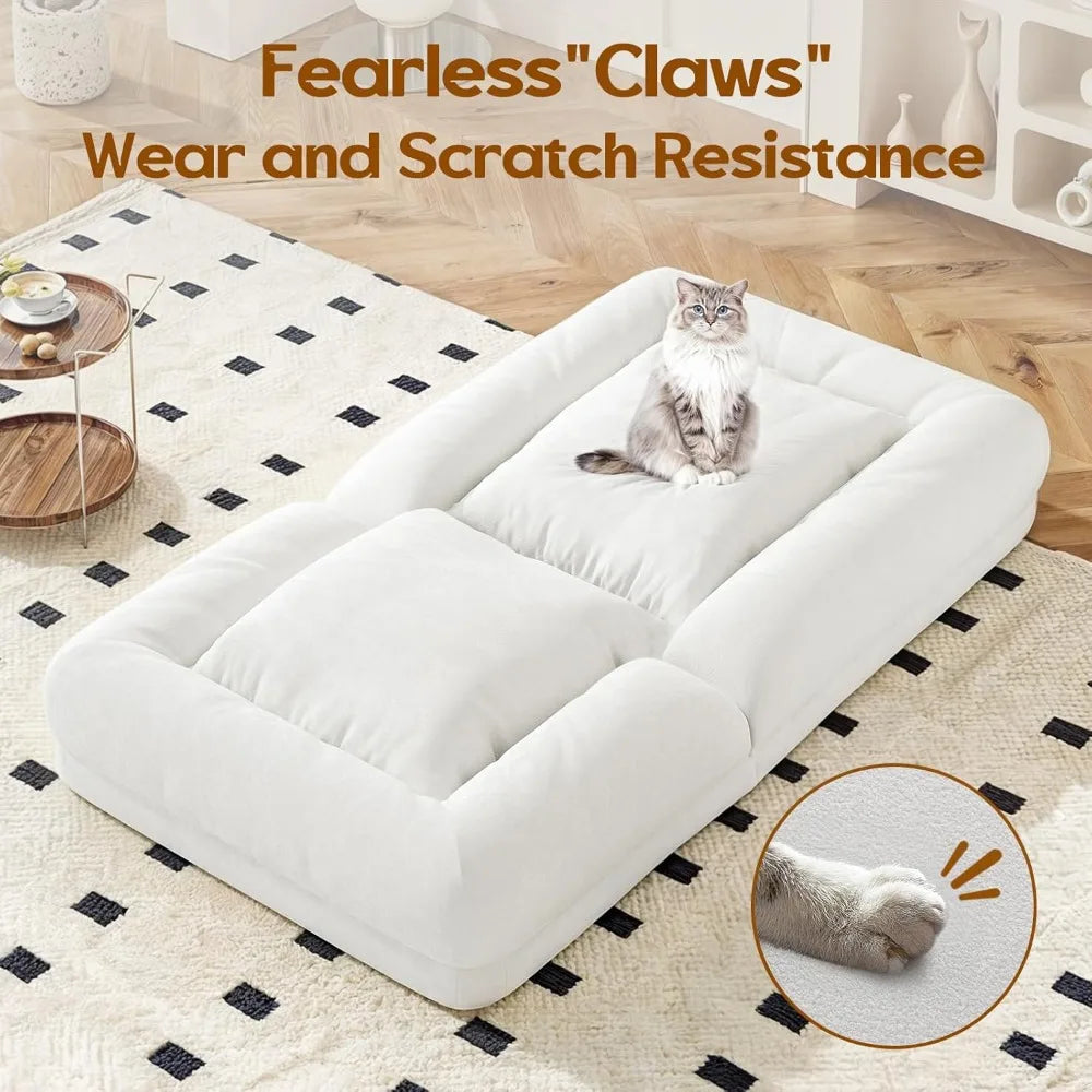 Bean Bag Chairs for Adults, High Density Sponge Bean Bag Sofa with Waist Support, Soft Lazy Floor Sofa for Living Room, Reading