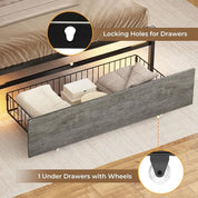 LED Twin Bed Frame w/Storage Drawers & Charging Station, Upholstered Bed Frame w/Headboard, No Box Spring Needed, Bed Frames