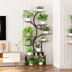 10-Tier Plant Stand with Grow Lights,S-Shaped Corner plant pack for Indoor Plants in Living Room,Garden,Patio,Deep Rustic Brown