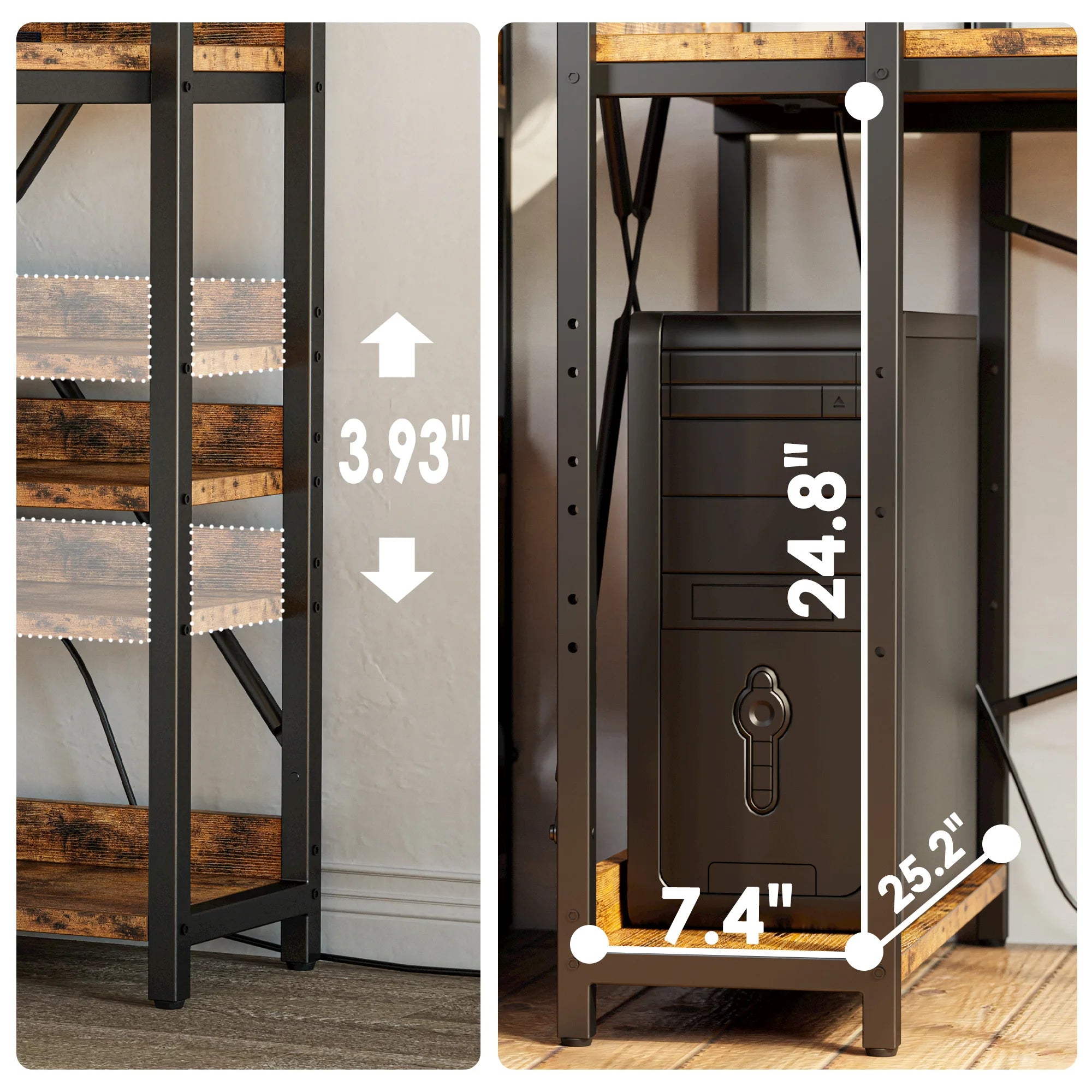 Compact Computer Desk with Power Outlet & Storage Shelves