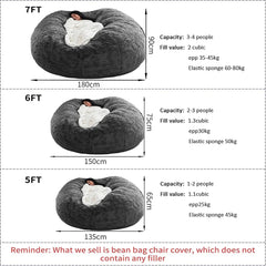 Bean Bag Chair. For Adults & Kids. Comfy Fluffy. Giant Round. Lazy Sofa Cover. Reading Chair. Floor Chair. 6FT. Grey.