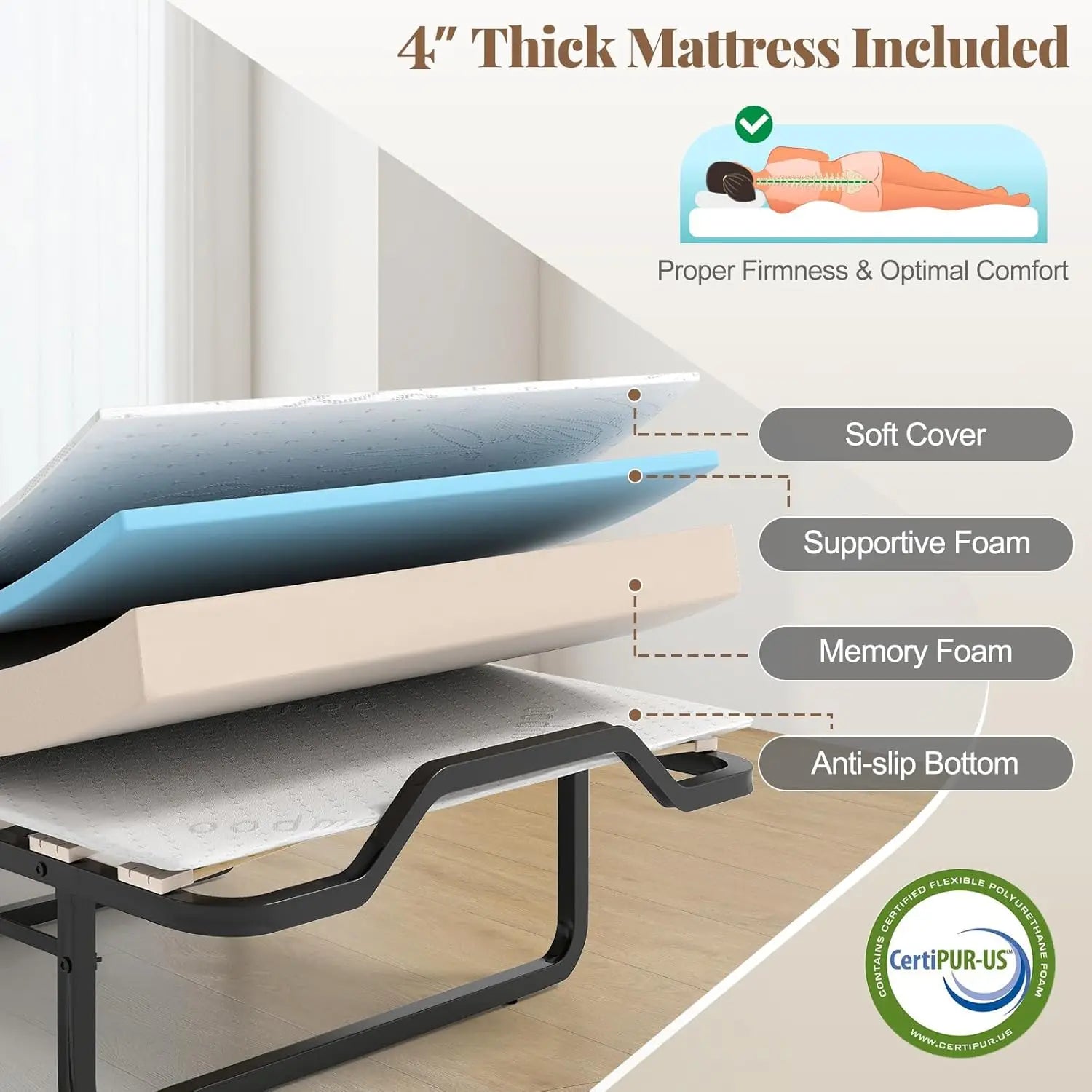 FurnishSpot™ Rolling Murphy Bed Cabinet with Mattress & Lockable Wheels