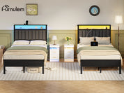 Full/Queen size bed frame with charging station, LED bed frame, headboard with frame, platform bed frame, soft cushion bed frame