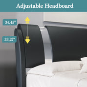 Modern Faux Leather Low Profile Platform Bed with Height-Adjustable Headboard
