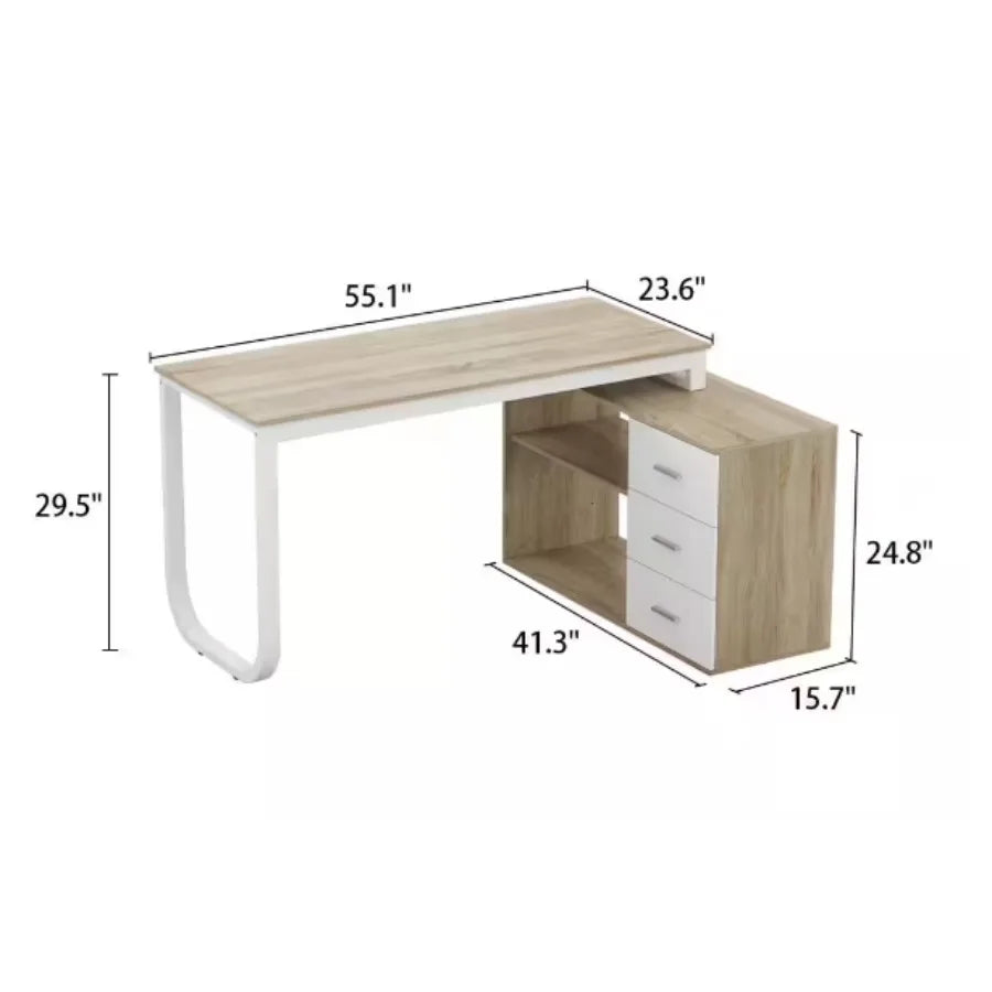 FurnishSpot L-Shaped Corner Computer Desk with Storage Cabinet | Reversible Home Office Workstation