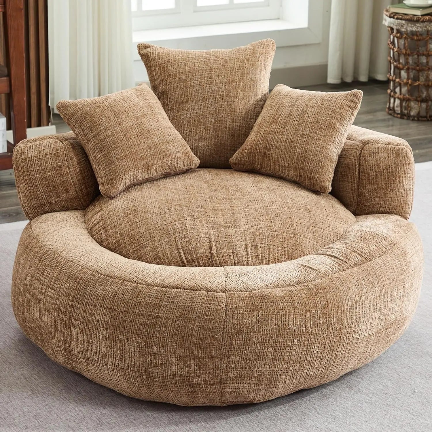 Giant Bean Bag Couch Chairs for Adults, Oversized Lazy Sofa with Memory Foam Filling and 3 Pillows, Soft Chenille Bean Bag Couch