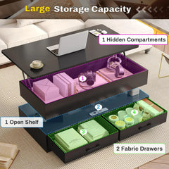 40" Lift Top Coffee Table, Coffee Tables with Storage for Living Room, Small Coffee Table with 2 Fabric Drawers Black