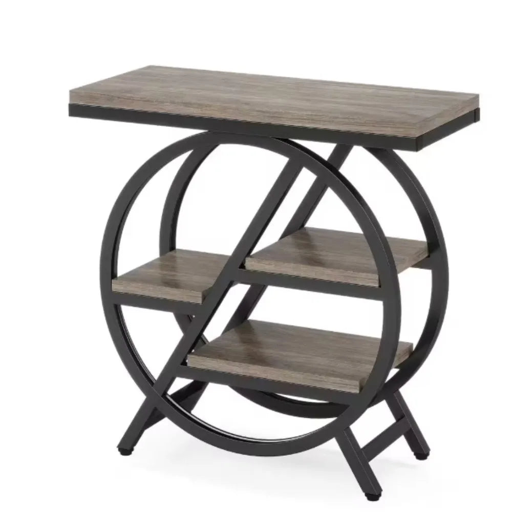 Rectangle MDF End Table with Storage, 3-Tier Narrow Side Table for Living Room, Nightstand Bedroom