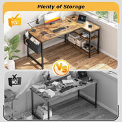 FurnishSpot SpaceSmart™ L-Shaped Computer Desk with Power & Storage – Rustic Brown