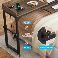 Height Adjustable Overbed Table with Wheels for Queen Size Bed