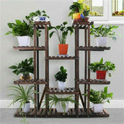 9-Tier Pine Wood and Metal Plant Stand – Indoor & Outdoor Planter Display Rack for Flowers, Bonsai, Succulents, Garden, Balcony, Living Room