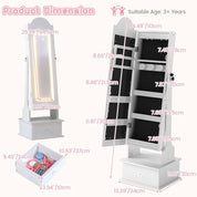 Children’s LED-Lit Jewelry Armoire with Lockable Storage & Full-Length Mirror Vanity