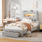 FurnishSpot™ Upholstered Full Bed Frame with LED Storage Headboard & Charging Station