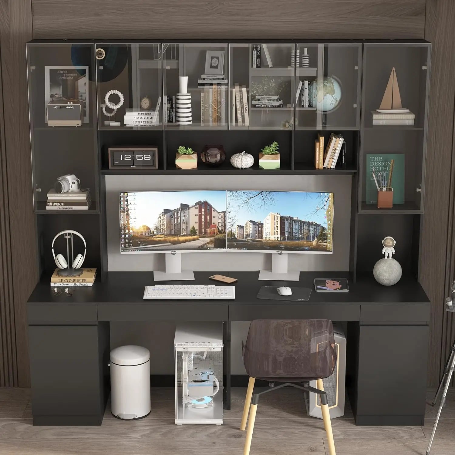 Double Office Desk with Drawers and Doors, 2-Person Home Office Desk , Double Computer Desk Workstation , Study Writing Table