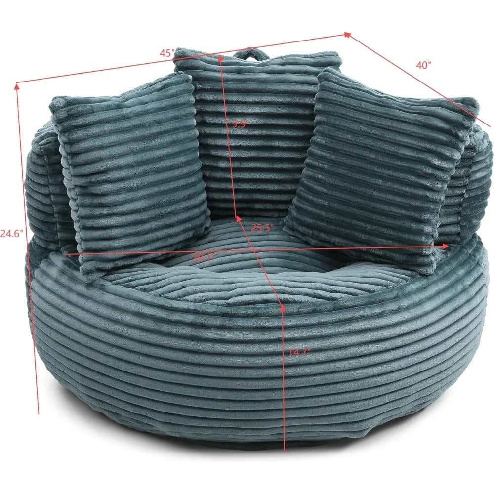 Bean Bag Chair, Giant Bean Bag Chairs for Adults, Kids, Oversized Corduroy Bean Bag Couch with Pillows, Comfy Stuffed Beanbag