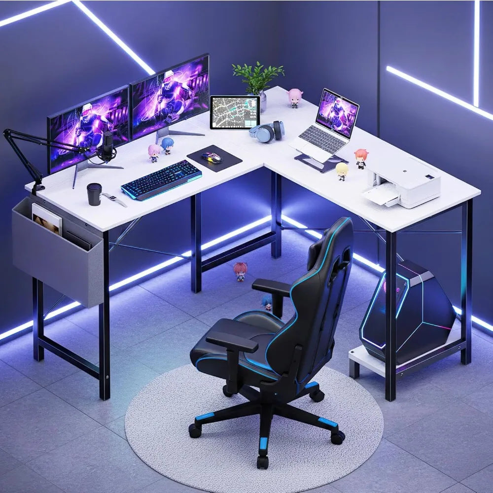 FurnishSpot™ L-Shaped Gaming Desk with Storage – 50” Corner Computer Desk for Home Office & Small Spaces