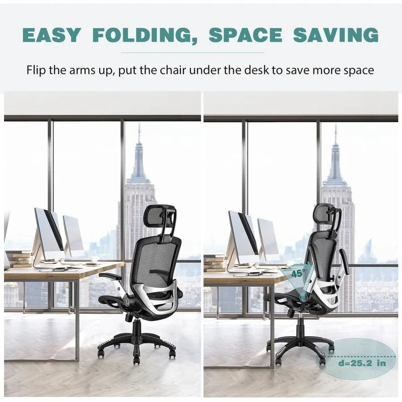 Ergonomic Office Chair with Headrest, Flip-Up Arms, 90-120° Tilt Lock and Wide Cushion
