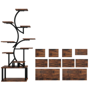 10-Tier Plant Stand with Grow Lights,S-Shaped Corner plant pack for Indoor Plants in Living Room,Garden,Patio,Deep Rustic Brown