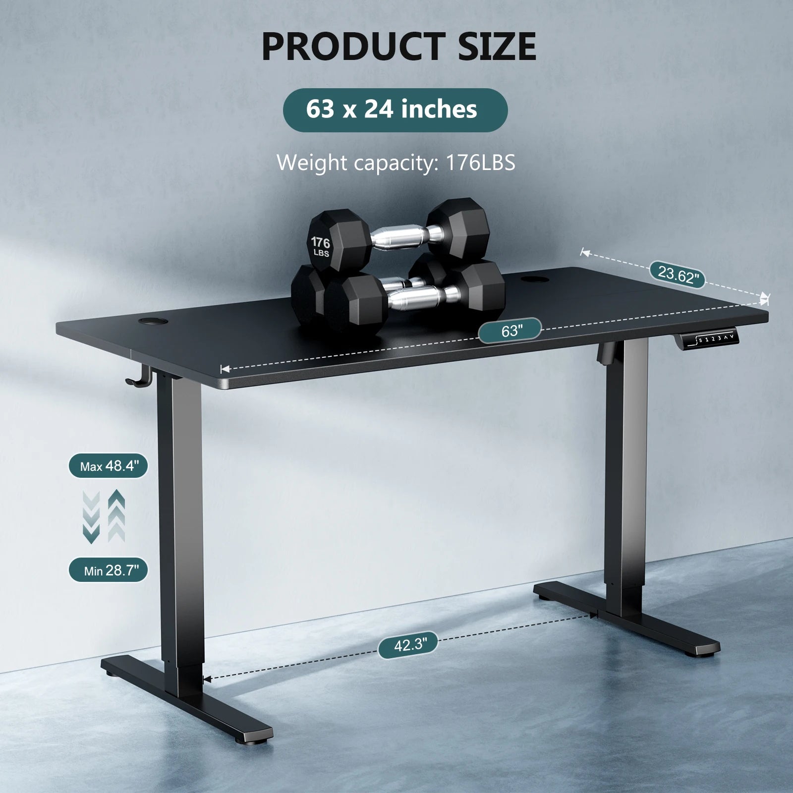 SmartHealth™ 63" x 24" Electric Standing Desk – Ergonomic Height Adjustable Sit-Stand Workstation