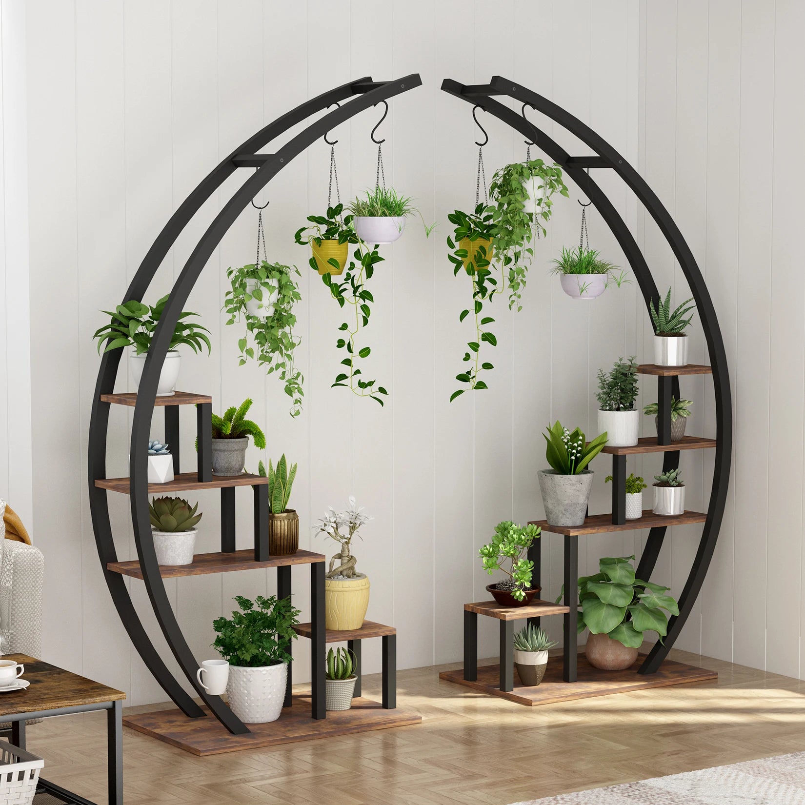 2-Pack 5-Tier Half-Moon Plant Shelf – Metal Flower Stand for Home, Patio, Garden, Balcony