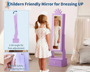 Freestanding Girls Jewelry Organizer with Full-Length Mirror & Three Storage Drawers