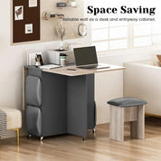 Folding Dining Table Set for 4, 4 Leather Chairs & Shelves – Foldable with 6 Wheels, Space-Saving Design