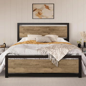Heavy Duty Platform Metal Base Bed Frame with Modern Headboard