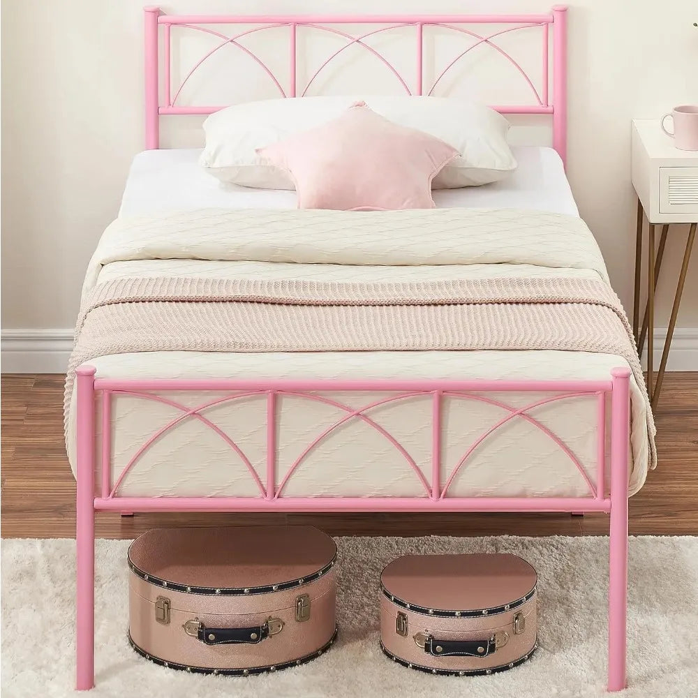 Platform Bed Frame with Headborad&Footboard,12.2 inches,No Box Spring Needed,Simple Assembly,Furniture(Pink,Twin)