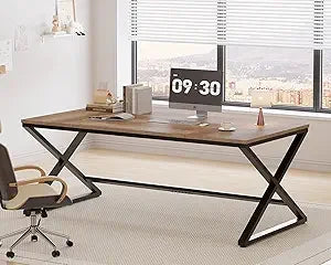 Large Black Desk, 70.8” Long Computer Desk for Home Office, Modern Wide Executive Work Desk for Writing Study, Simple Wood Meta