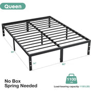 14 Inch High Full-size bed frame - Large heavy-duty metal platform beds frames w/storage space at the bottom, Full bed frame