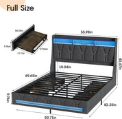 Vabches Queen Size Bed Frame with Headboard&4 Dustproof Storage Drawer Upholstered Platform Bed Frame with Power Strip&LED Light