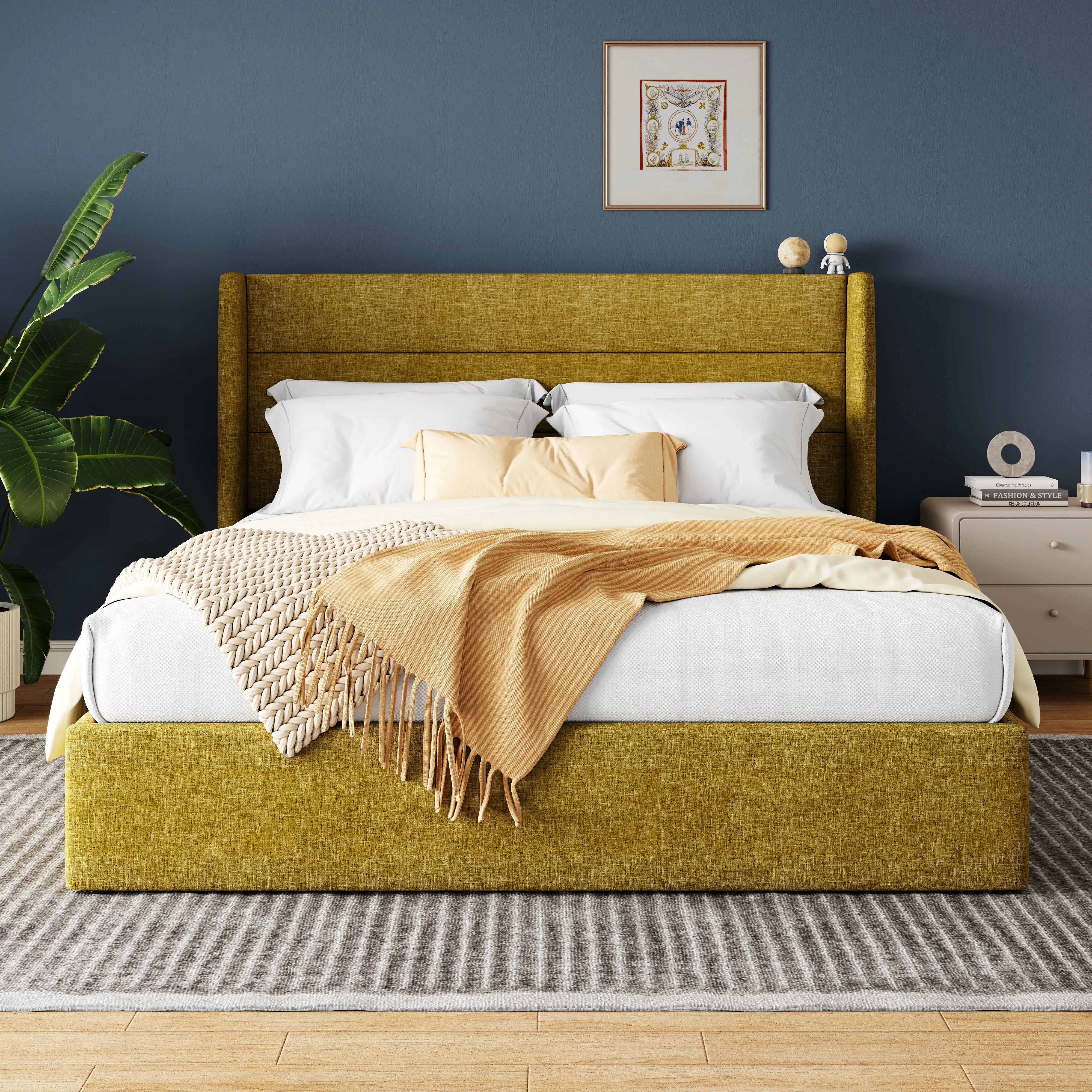 HOOMIC Lift-Up Storage Bed with Upholstered Wingback Headboard – Hydraulic Platform Bed with Under-Bed Storage, Durable Metal Frame, Multiple Mattress Sizes