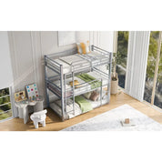 Twin Size Metal Bunk Bed with Built-in Ladder, Safety Guardrails for Small Spaces