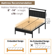 Full/Queen size bed frame with charging station, LED bed frame, headboard with frame, platform bed frame, soft cushion bed frame