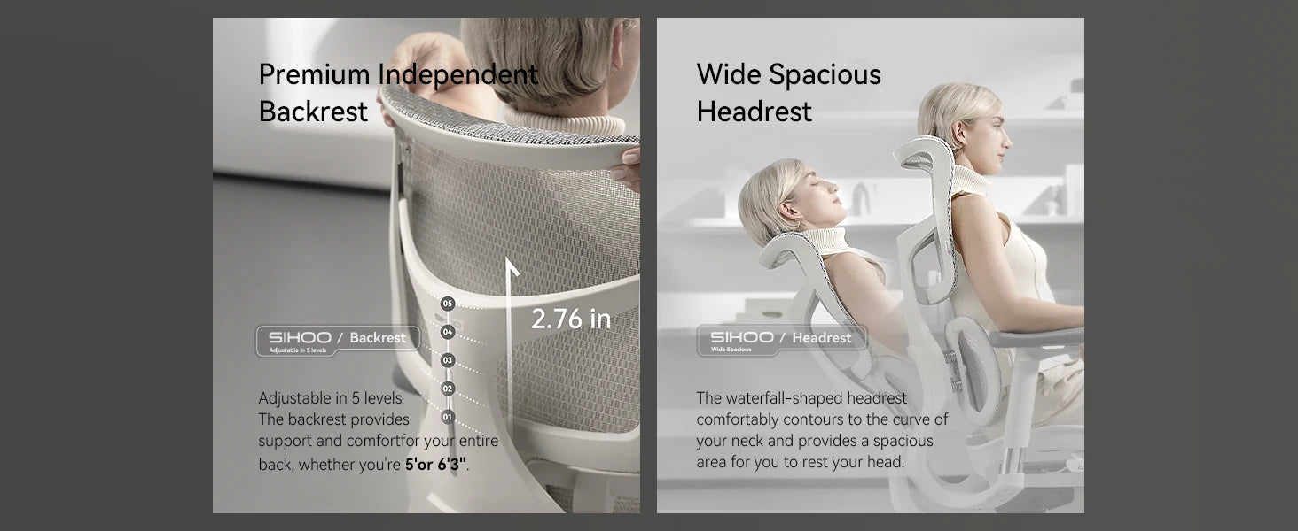 Office Chair with Dual Lumbar Support 5-Level Adjustable Backrest