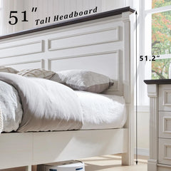 Farmhouse King Size Bed Frame with 51" Tall Headboard, Wood Platform Bed Frame 20" Tall Roman Column Decoration Footboard(White)