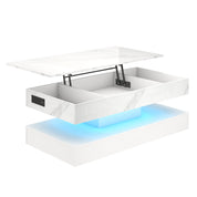 High Glossy LED Coffee Tables for Living Room, Center Table with Open Display Shelf & Large Storage Space, White Coffee Table