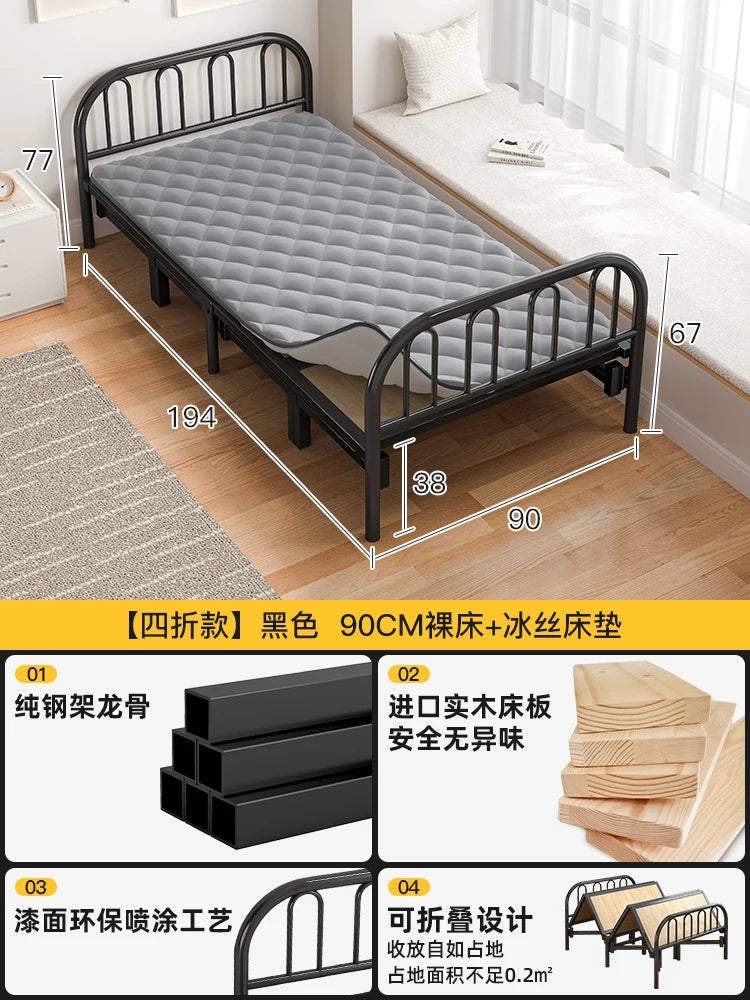 Solid wood folding bed Household simple single bed Extra bed 1 meter 2 Adult rental room Reinforced hard board double iron